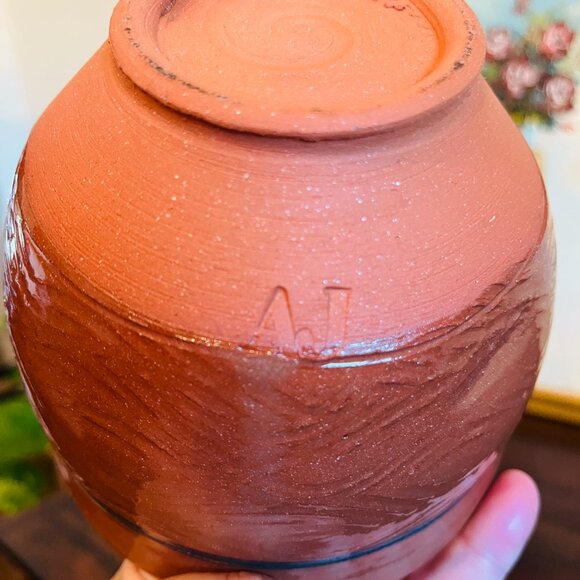 Vintage Handmade Signed Pottery Planter Terracotta 4.25" Tall Cottagecore Boho - Picture 4 of 7